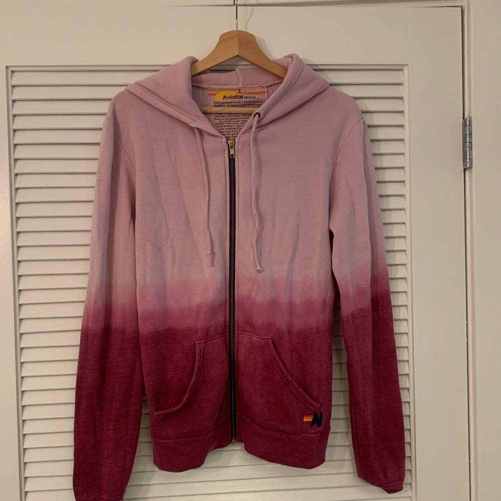 Aviator Nation tie dye pink fade super soft hoodie